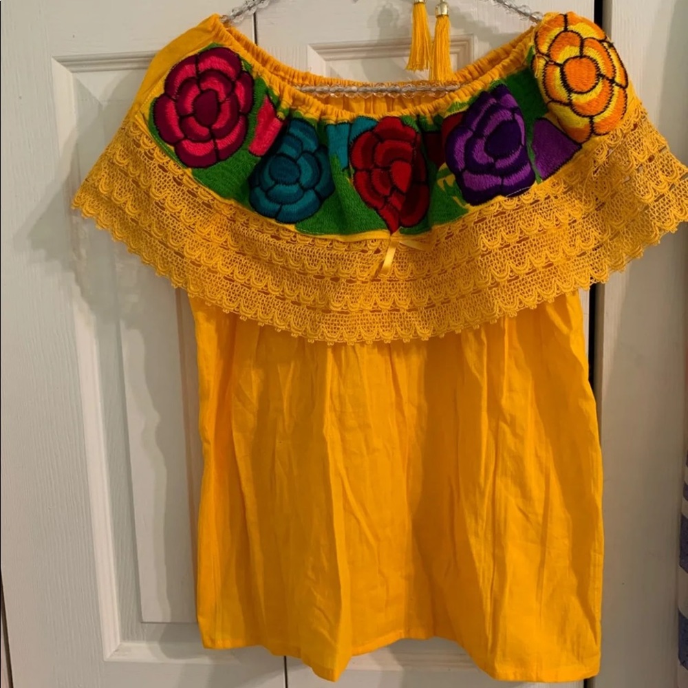 Yellow authentic strapless Top w/ earrings